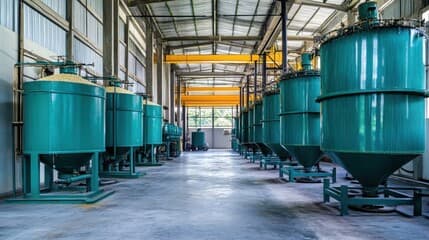 Workers in a vast, green rice paddy field during harvest season.